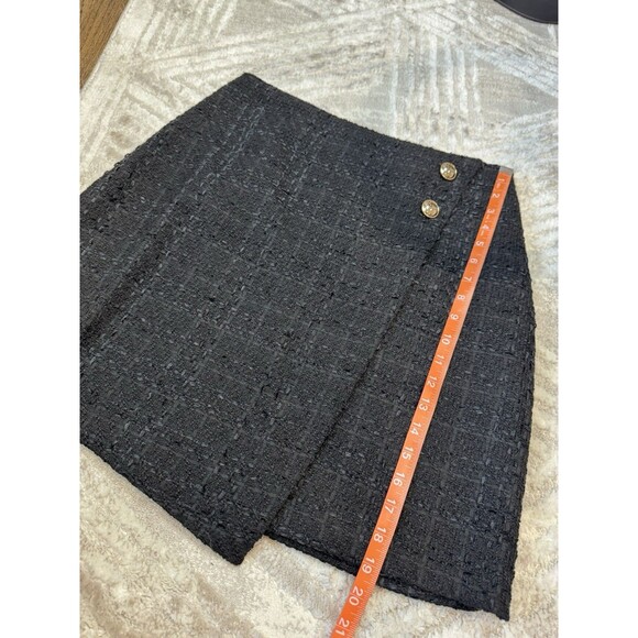 Nine West Wrap Skirt Womens Size Medium Black Tweed Gold Tone Buttons NEW - Picture 10 of 10
